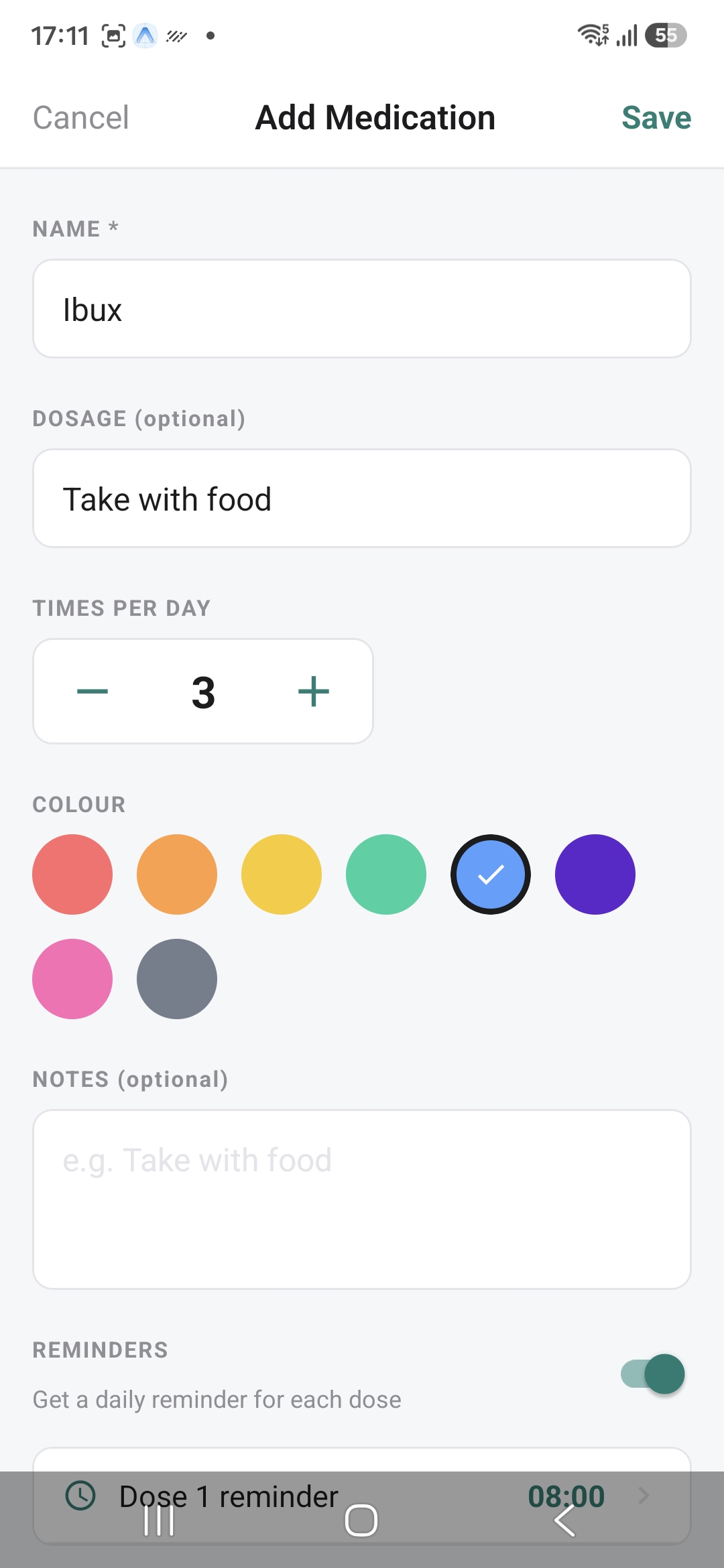Add Medication form screen